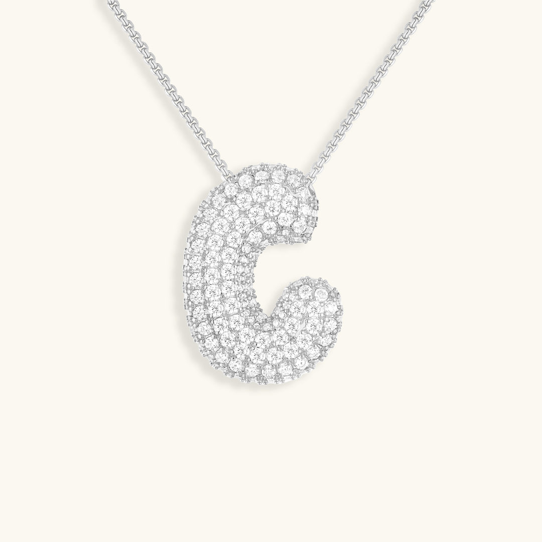 Hailey Bubble Initial Necklace in silver, letter C