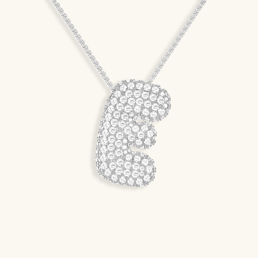 Hailey Bubble Initial Necklace in silver, letter E