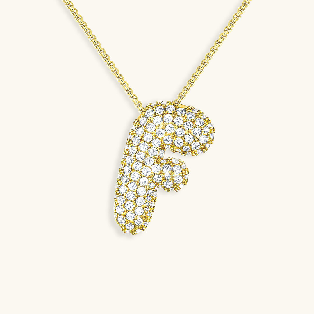 Hailey Bubble Initial Necklace in gold, letter F