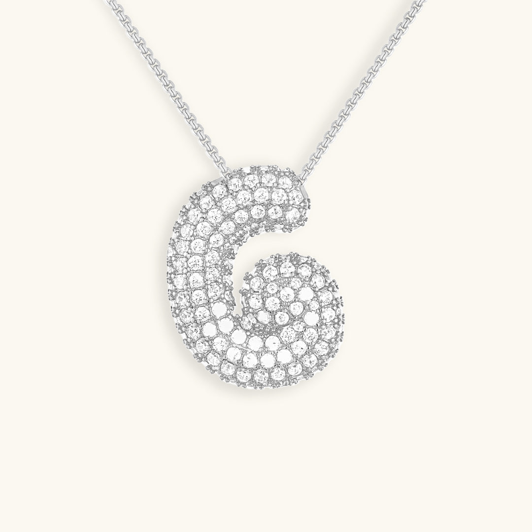 Hailey Bubble Initial Necklace in silver, letter G