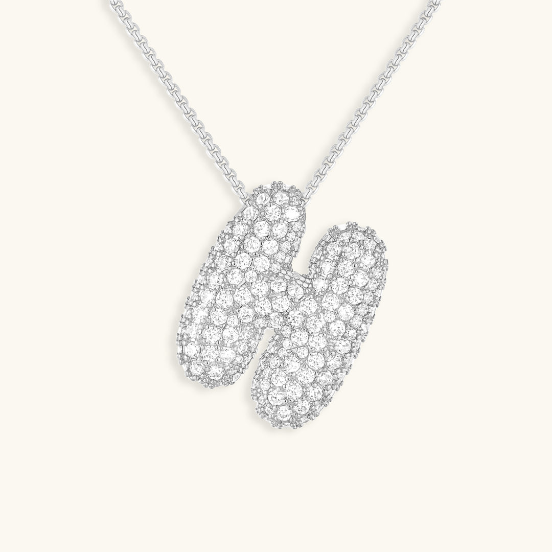 Hailey Bubble Initial Necklace in silver, letter H