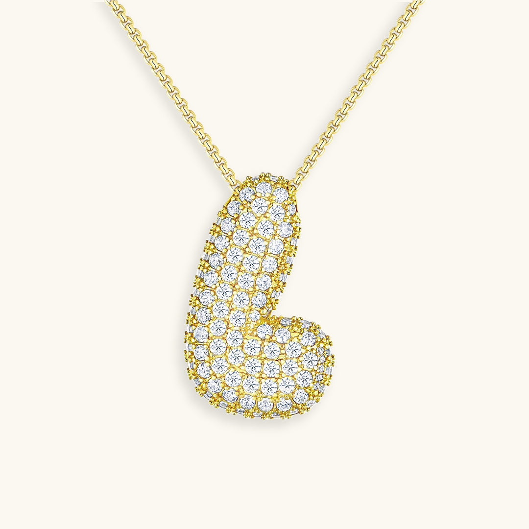 Hailey Bubble Initial Necklace in gold, letter L