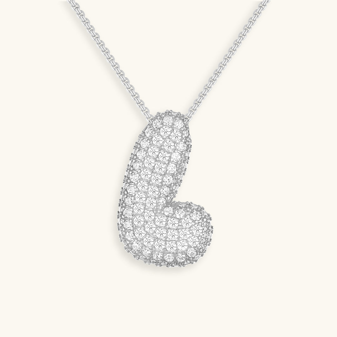 Hailey Bubble Initial Necklace in silver, letter L