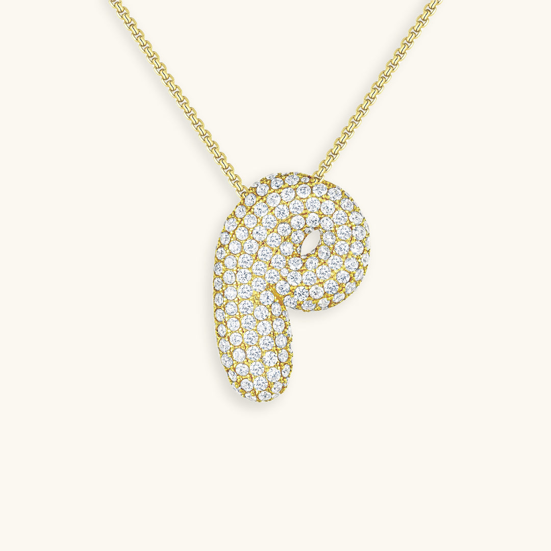 Hailey Bubble Initial Necklace in gold, letter P