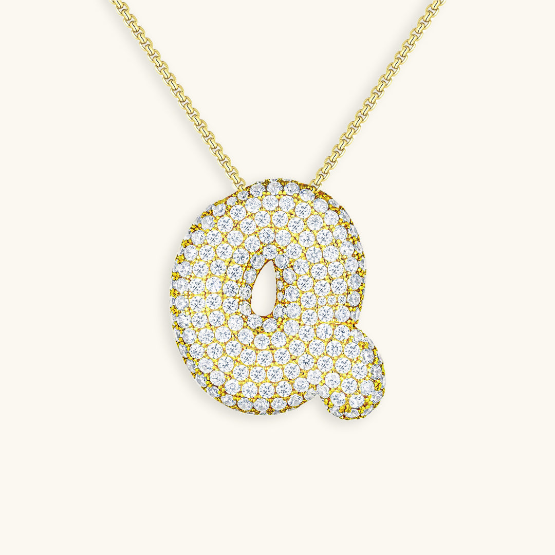 Hailey Bubble Initial Necklace in gold, letter Q