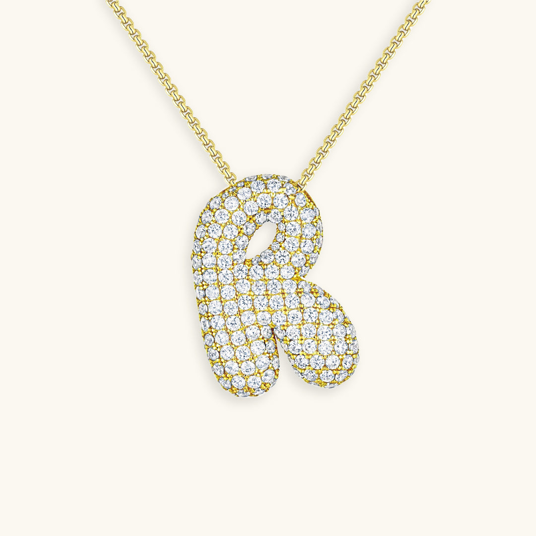 Hailey Bubble Initial Necklace in gold, letter R