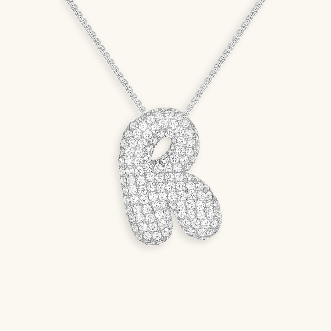 Hailey Bubble Initial Necklace in silver, letter R