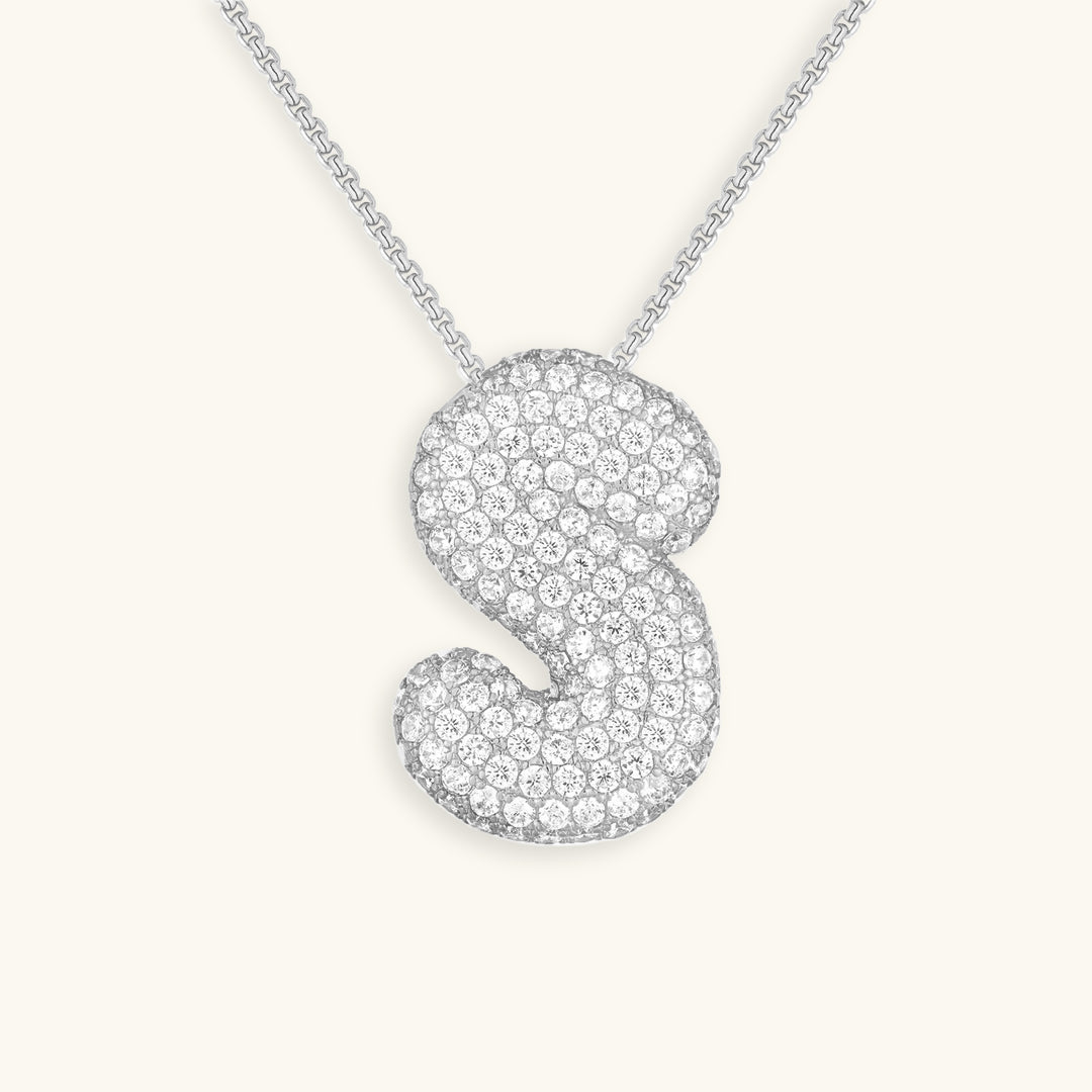 Hailey Bubble Initial Necklace in silver, letter S