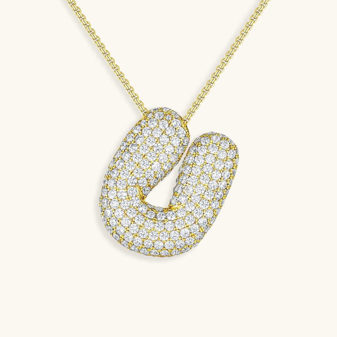 Hailey Bubble Initial Necklace in gold, letter U