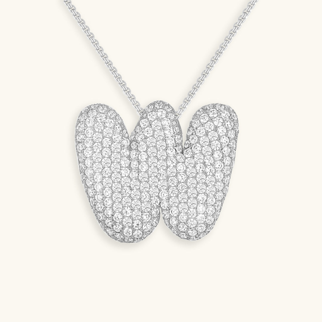 Hailey Bubble Initial Necklace in silver, letter W