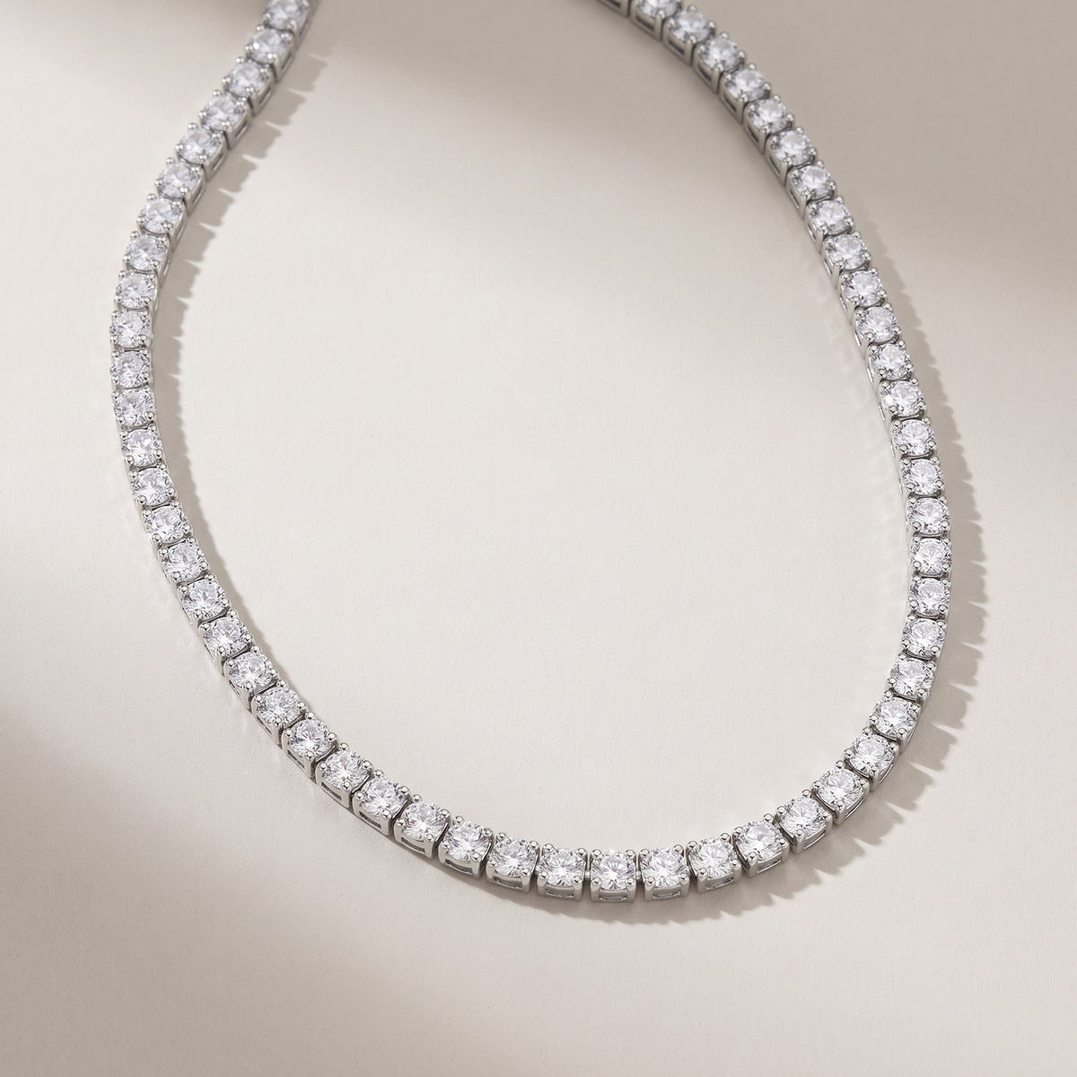 Monaco Tennis Necklace in silver, a single row of round clear stones
