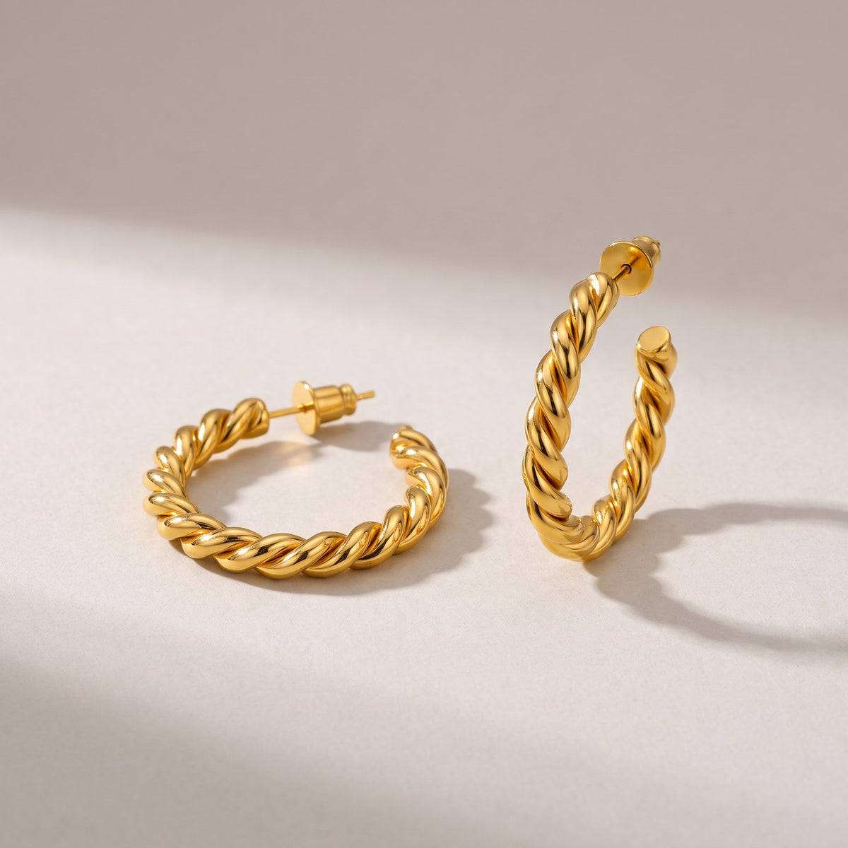 Pastry Hoop Earrings in gold, chunky twisted open hoops