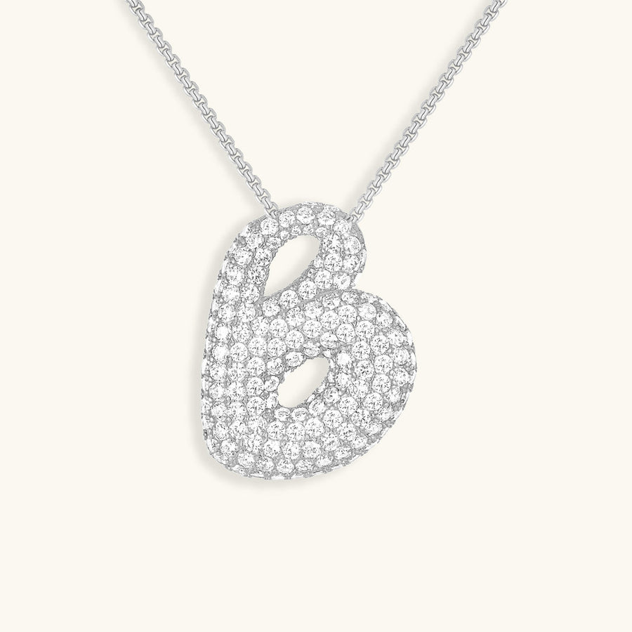 Hailey Bubble Initial Necklace in silver, letter B