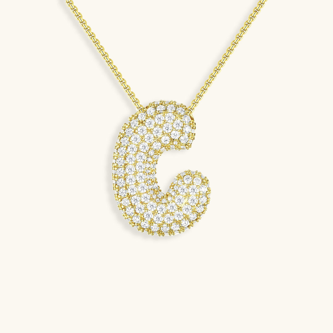 Hailey Bubble Initial Necklace in gold, letter C