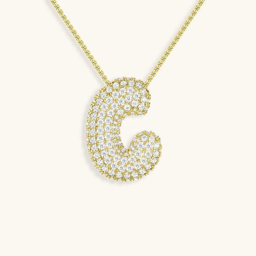 Hailey Bubble Initial Necklace in gold, letter C