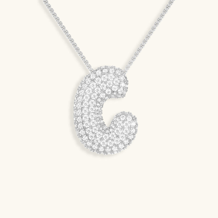 Hailey Bubble Initial Necklace in silver, letter C