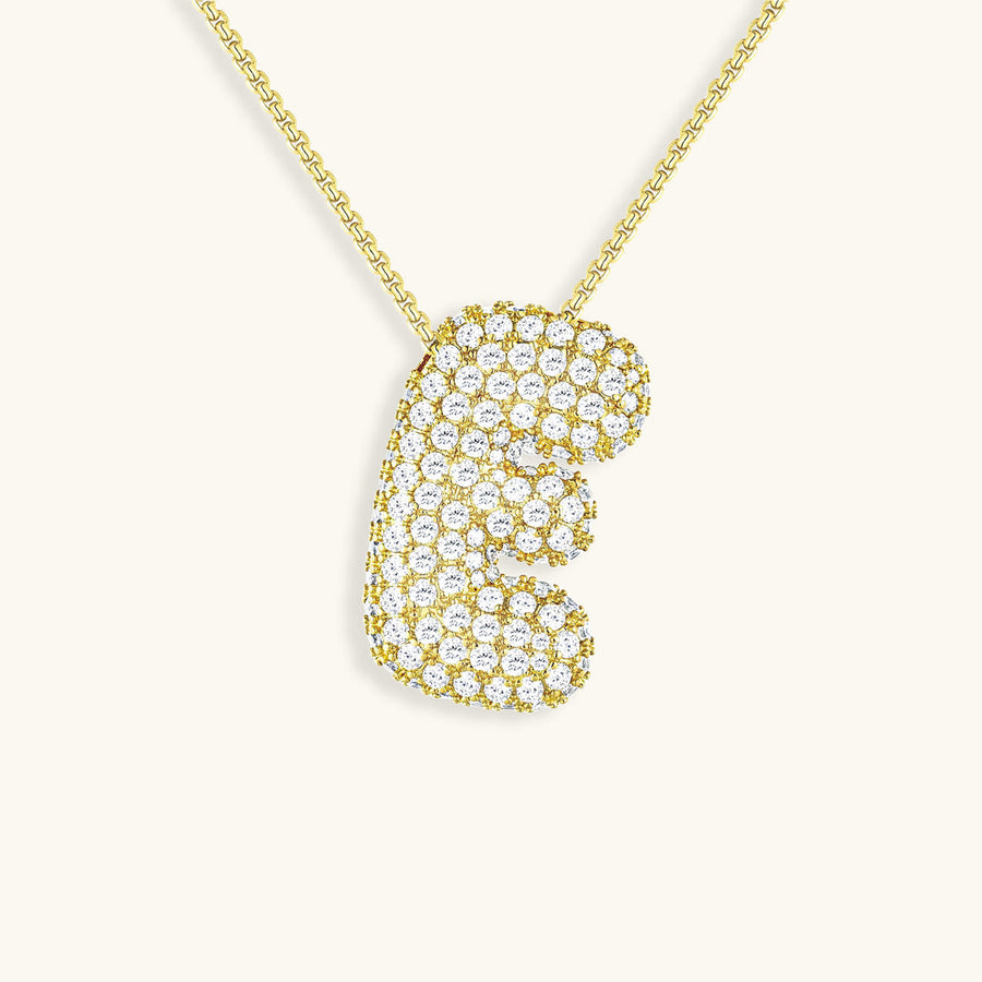 Hailey Bubble Initial Necklace in gold, letter E