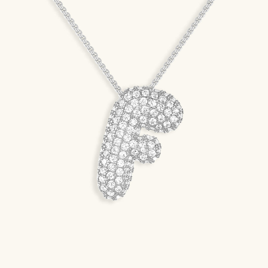 Hailey Bubble Initial Necklace in silver, letter F