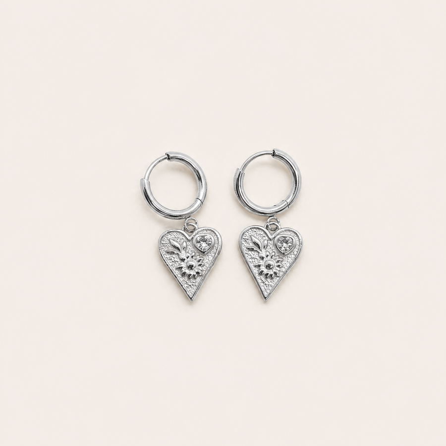 Florence Heart Hoops in silver