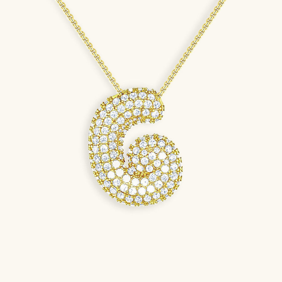 Hailey Bubble Initial Necklace in gold, letter G
