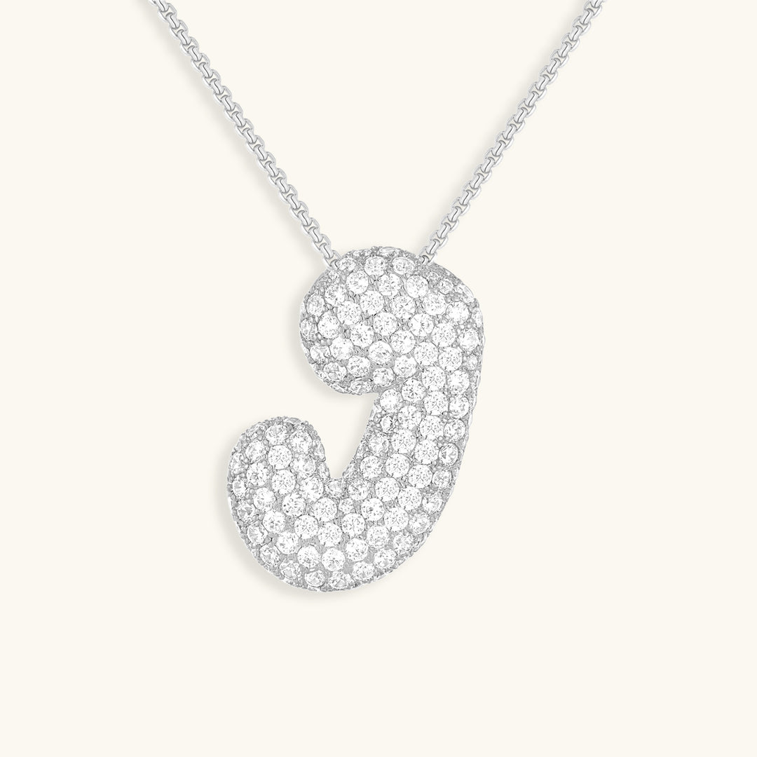 Hailey Bubble Initial Necklace in silver, letter J