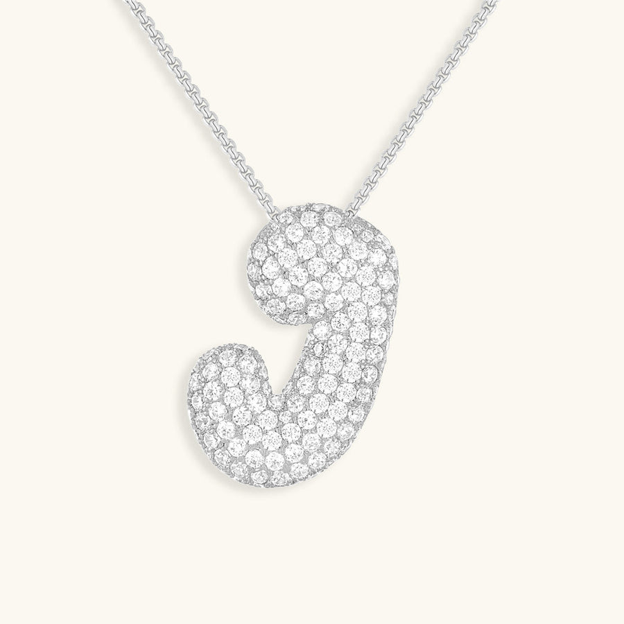Hailey Bubble Initial Necklace in silver, letter J
