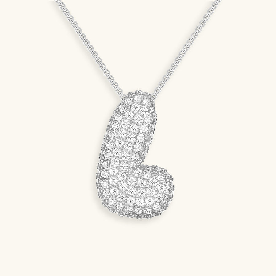Hailey Bubble Initial Necklace in silver, letter L