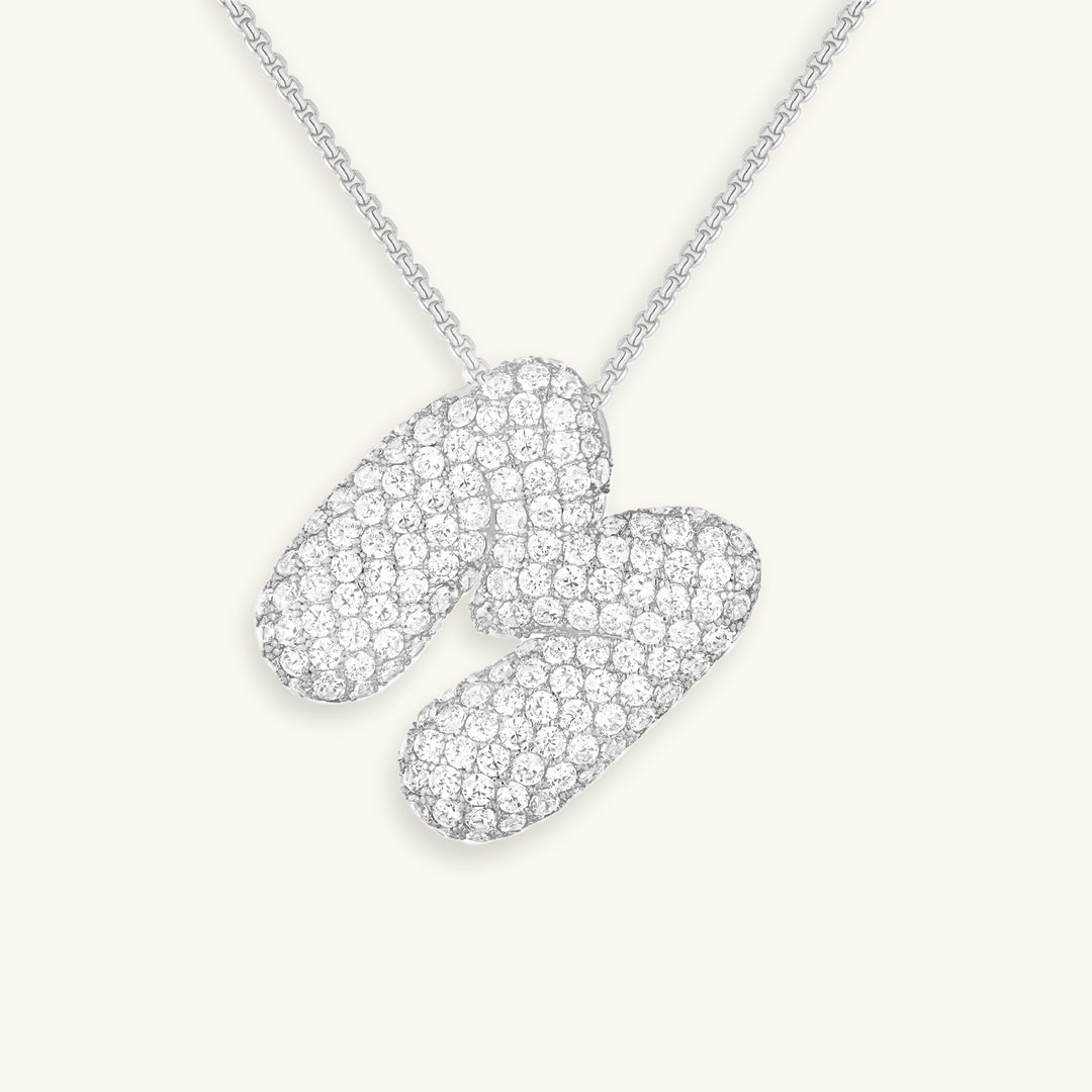 Hailey Bubble Initial Necklace in silver, letter M