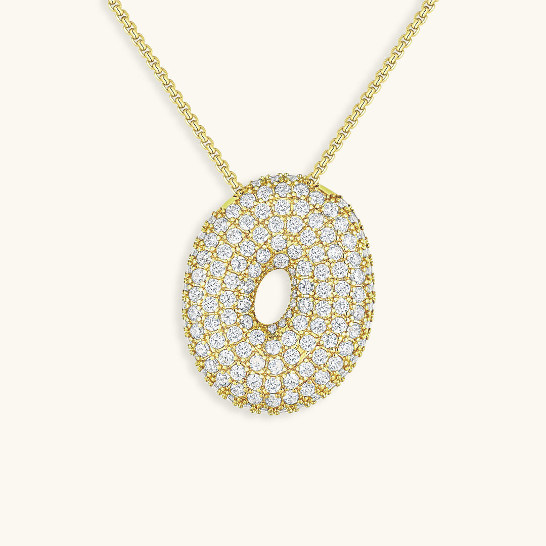 Hailey Bubble Initial Necklace in gold, letter O