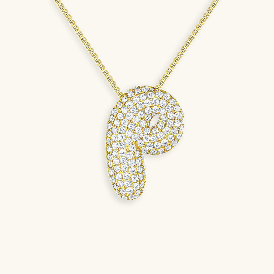 Hailey Bubble Initial Necklace in gold, letter P
