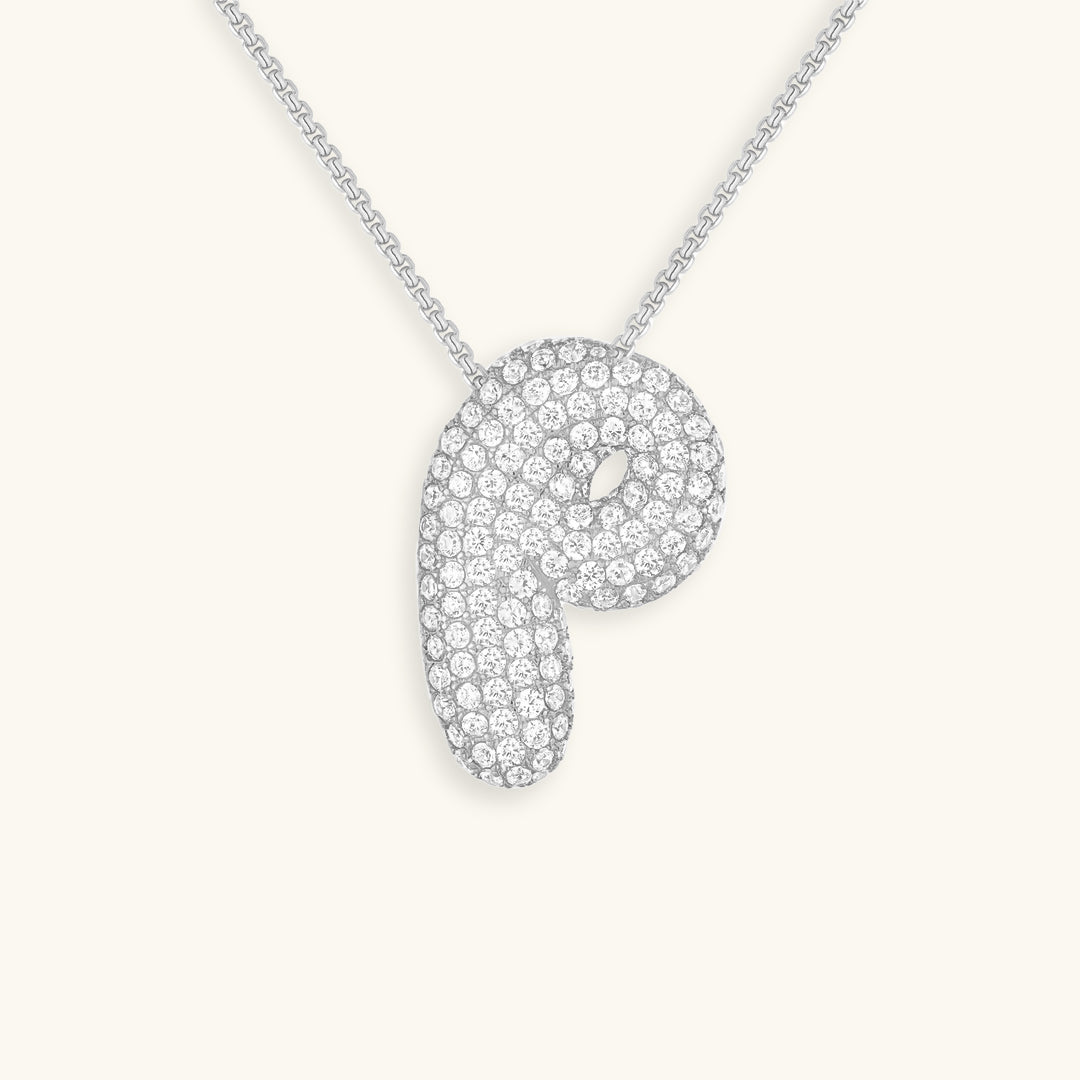Hailey Bubble Initial Necklace in silver, letter P