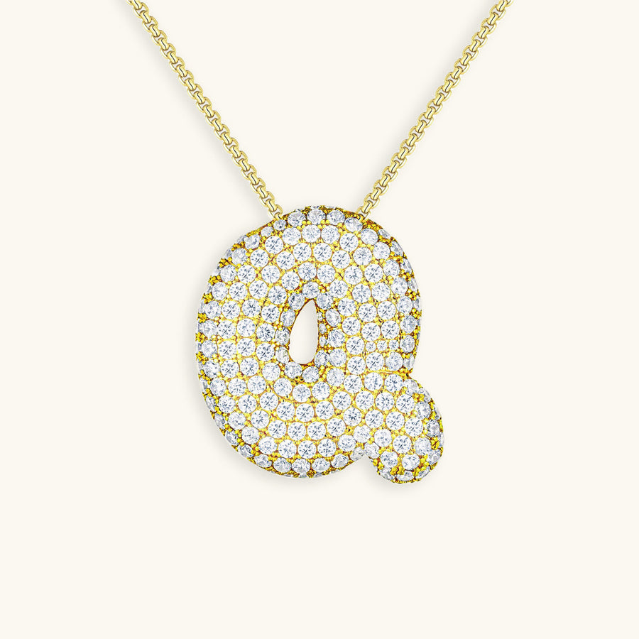 Hailey Bubble Initial Necklace in gold, letter Q
