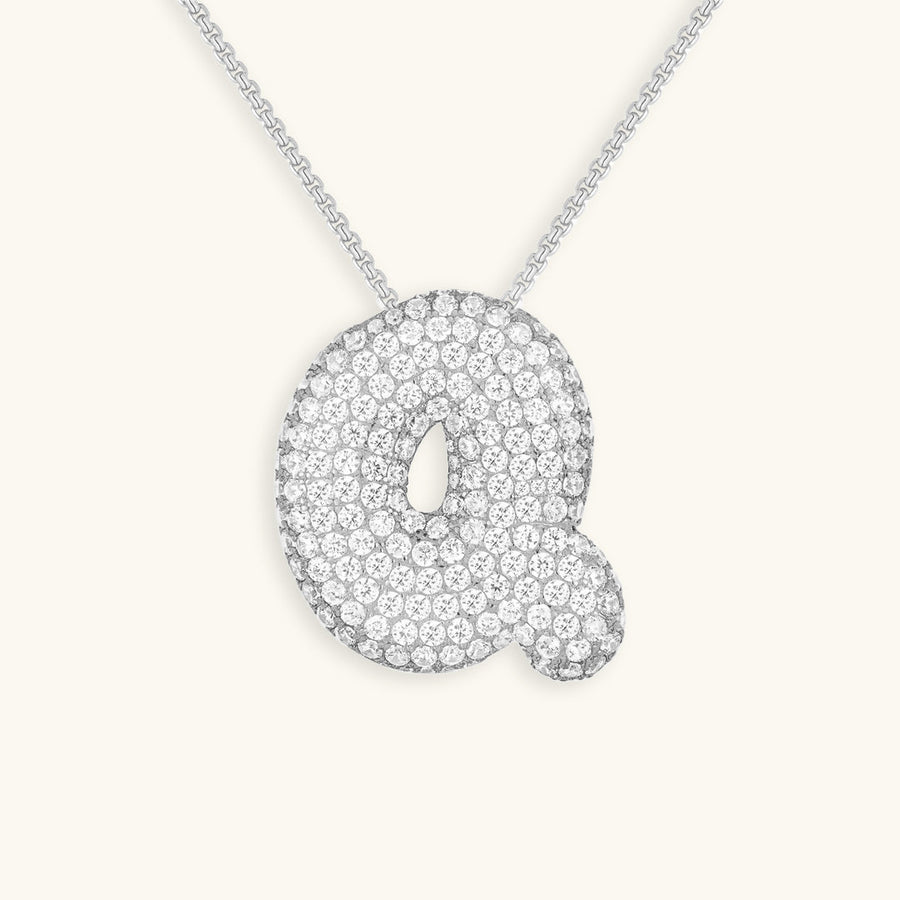 Hailey Bubble Initial Necklace in silver, letter Q