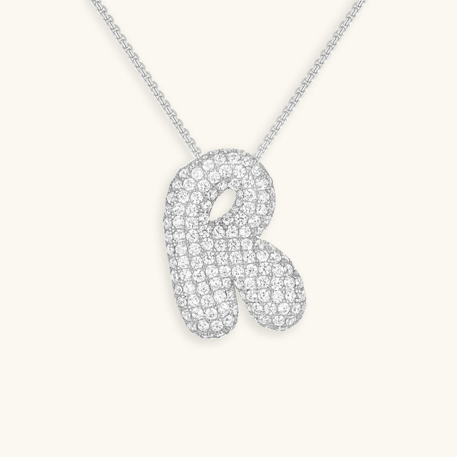 Hailey Bubble Initial Necklace in silver, letter R