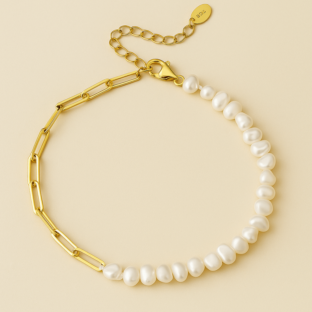 Rhoni Paper Clip Pearl Bracelet