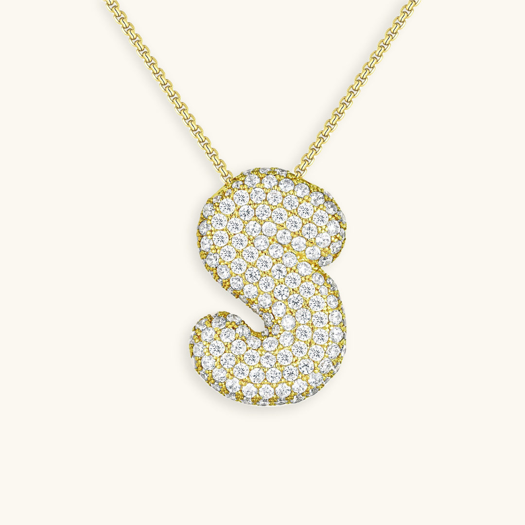 Hailey Bubble Initial Necklace in gold, letter S