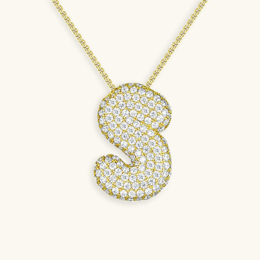 Hailey Bubble Initial Necklace in gold, letter S
