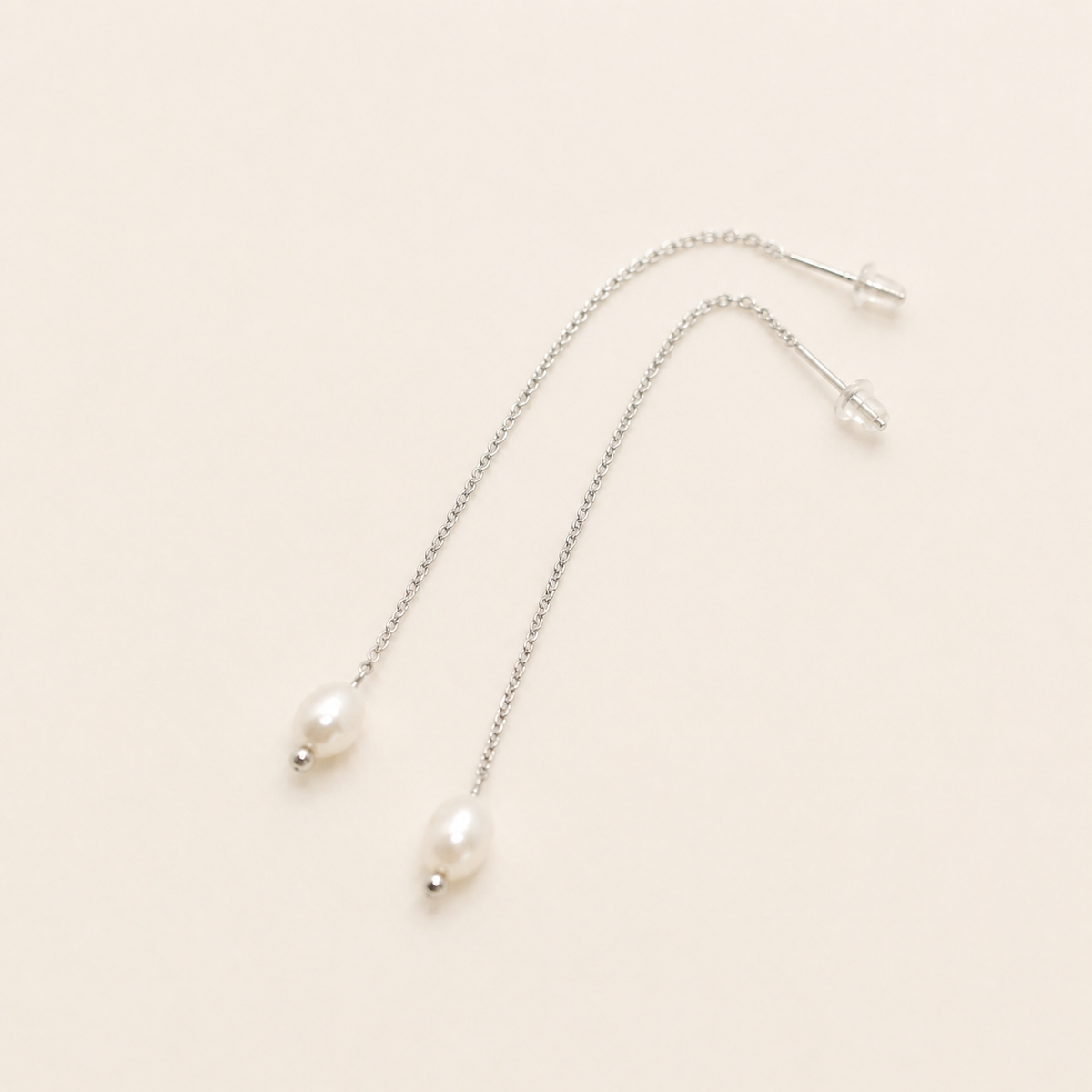 Silk Pearl Threader Earrings in silver