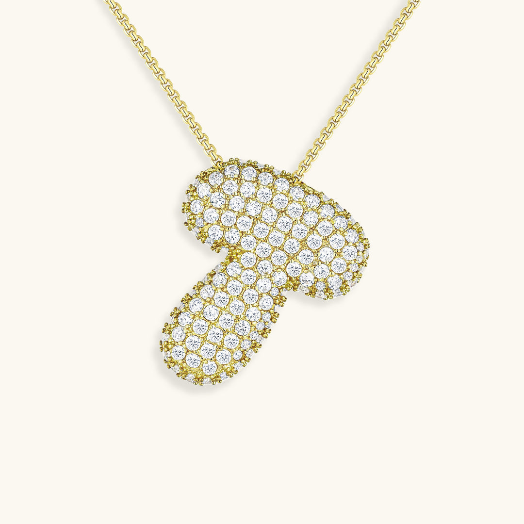 Hailey Bubble Initial Necklace in gold, letter T