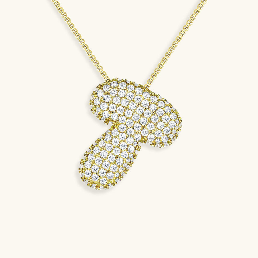 Hailey Bubble Initial Necklace in gold, letter T