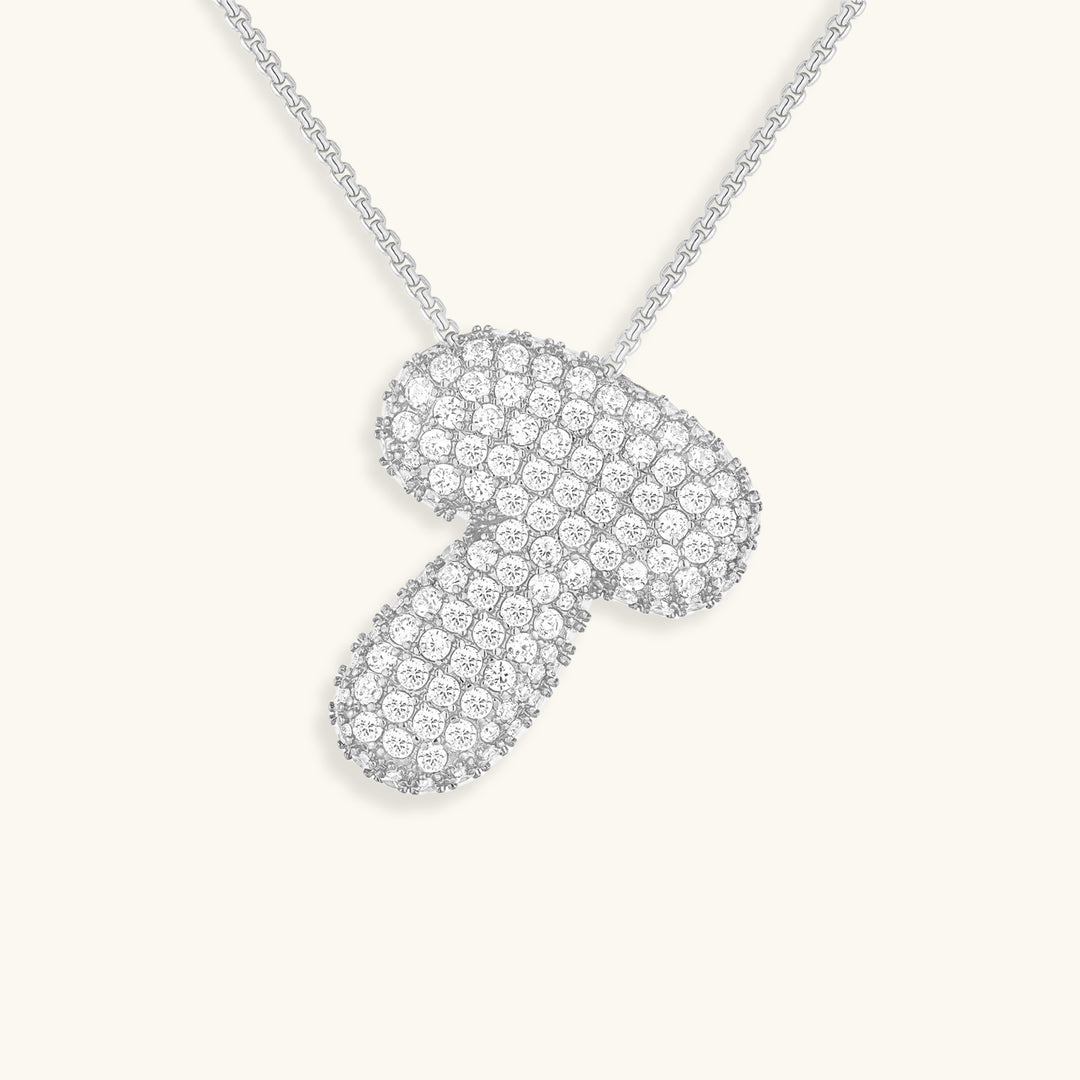 Hailey Bubble Initial Necklace in silver, letter T
