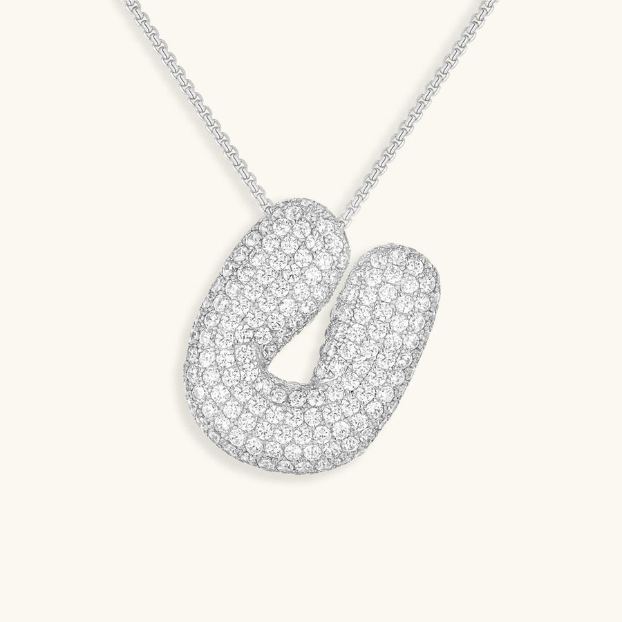 Hailey Bubble Initial Necklace in silver, letter U
