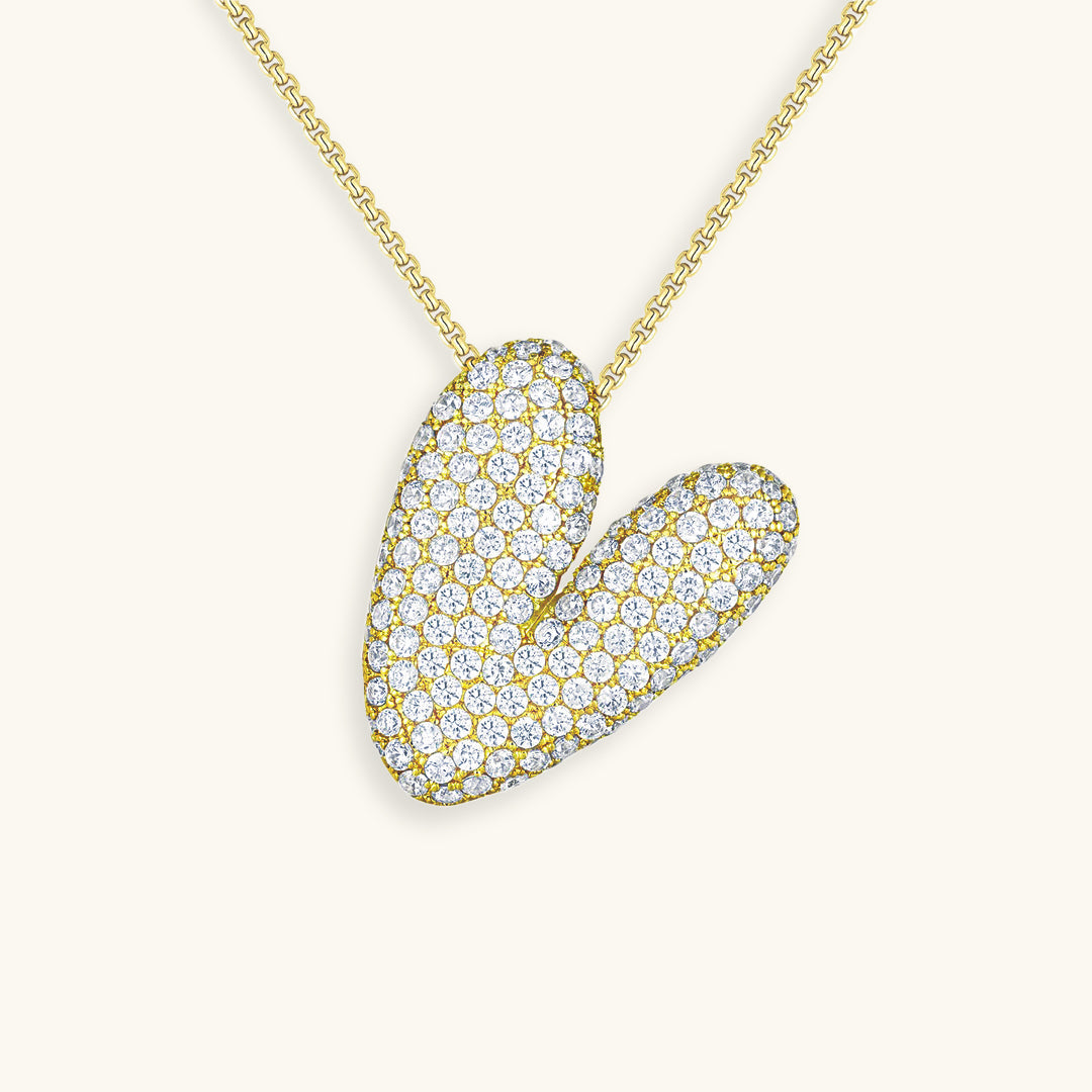 Hailey Bubble Initial Necklace in gold, letter V