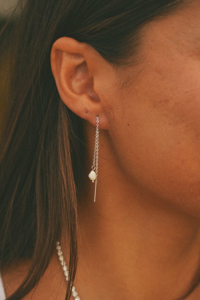 Silk Pearl Threader Earrings – image 2 of 6