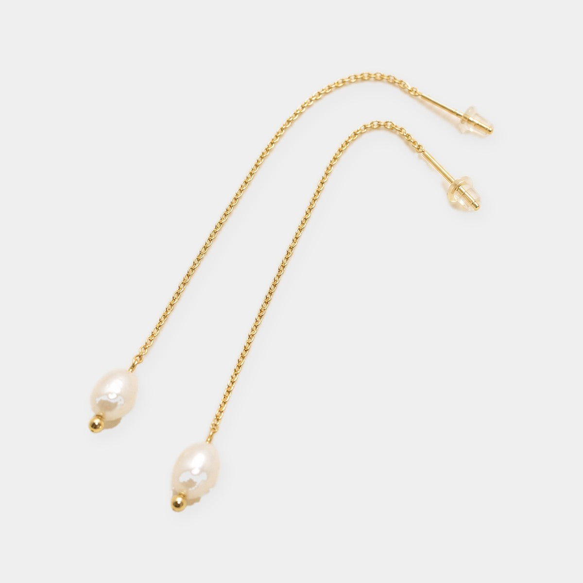 Silk Pearl Threader Earrings in gold