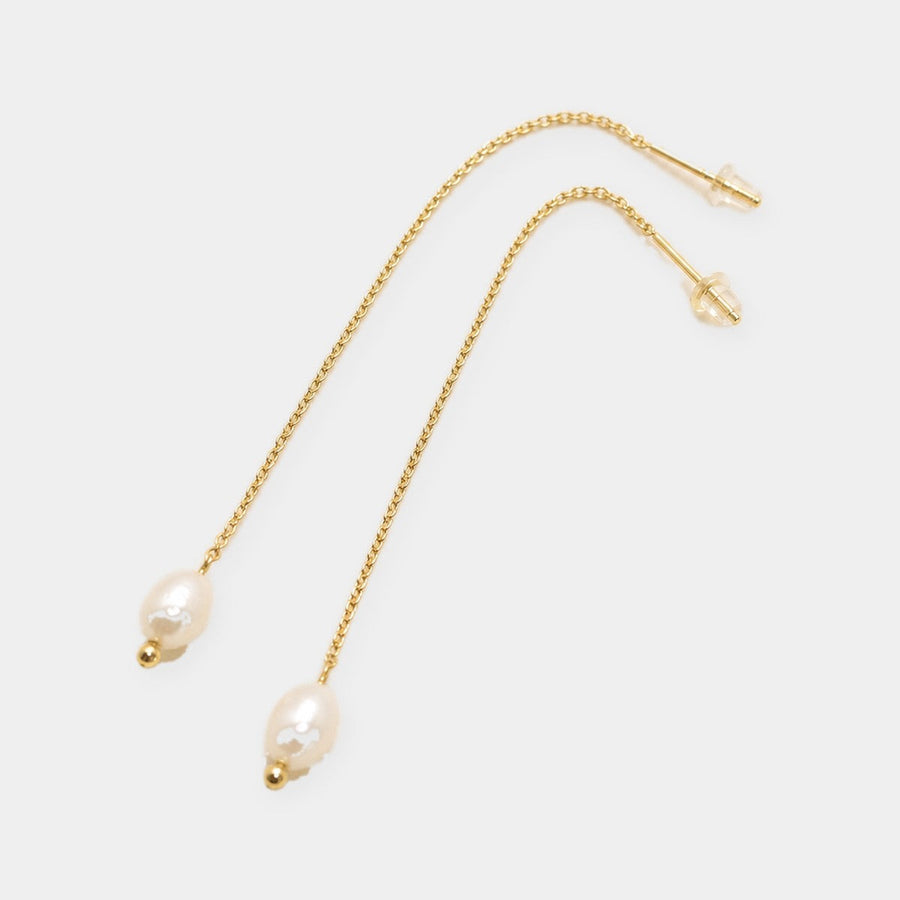 Silk Pearl Threader Earrings in gold