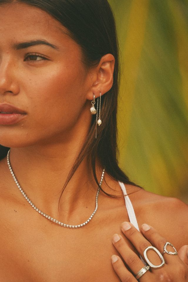 Silk Pearl Threader Earrings – image 3 of 6