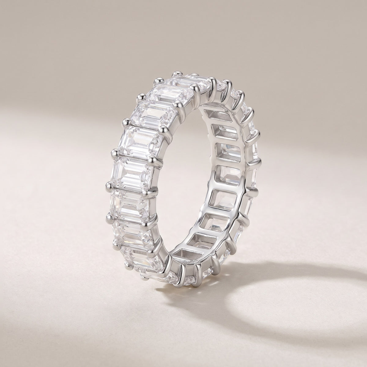 Chiara Eternity Ring in silver with emerald-cut clear stones all around