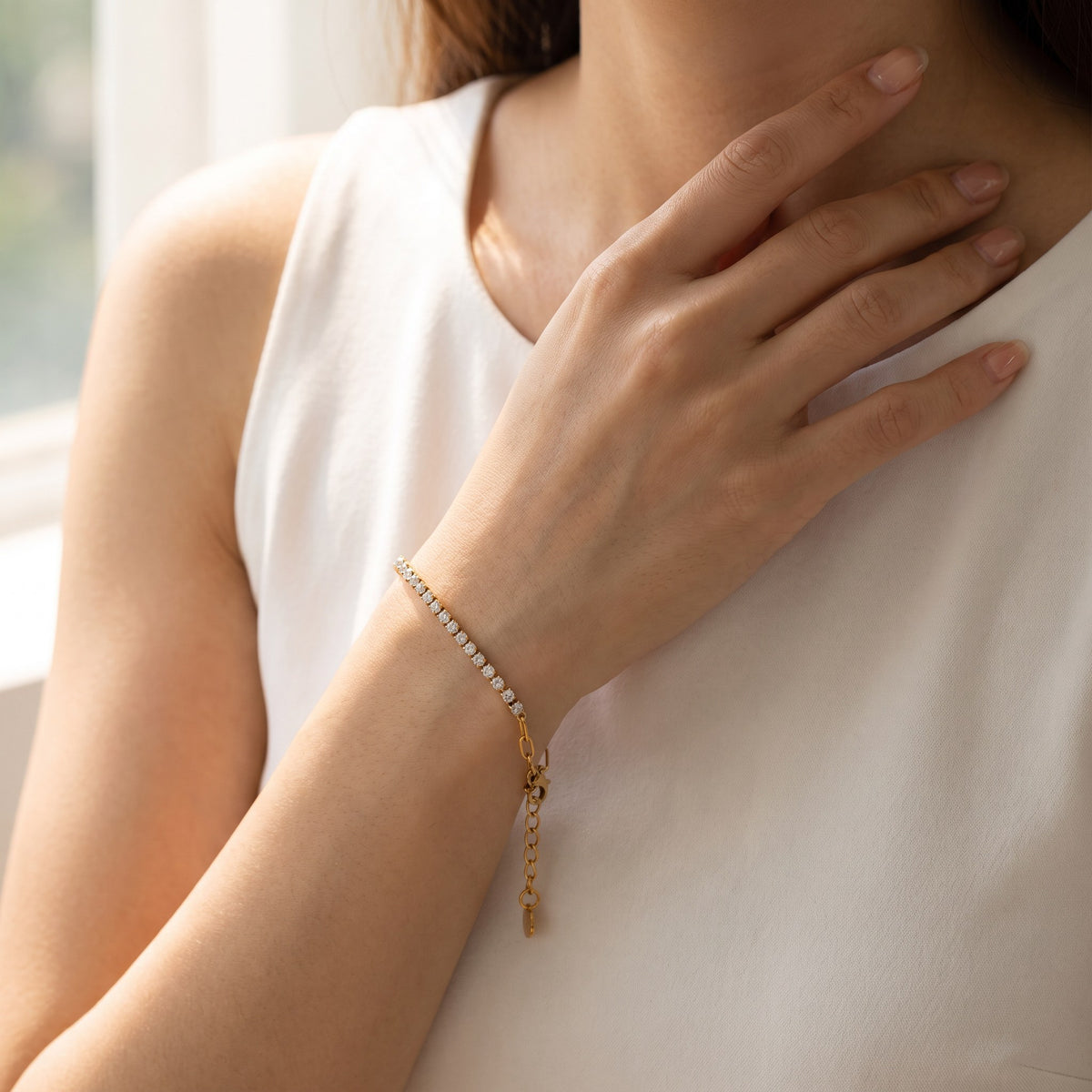 Fae Tennis Bracelet worn on the wrist