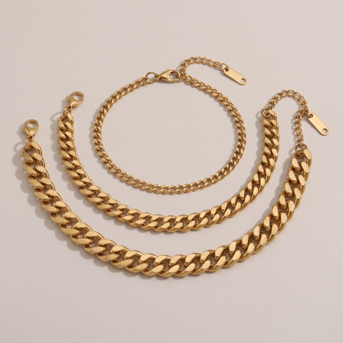 Miami Anklet in gold, Cuban chain in 2.5mm, 6mm and 8mm widths